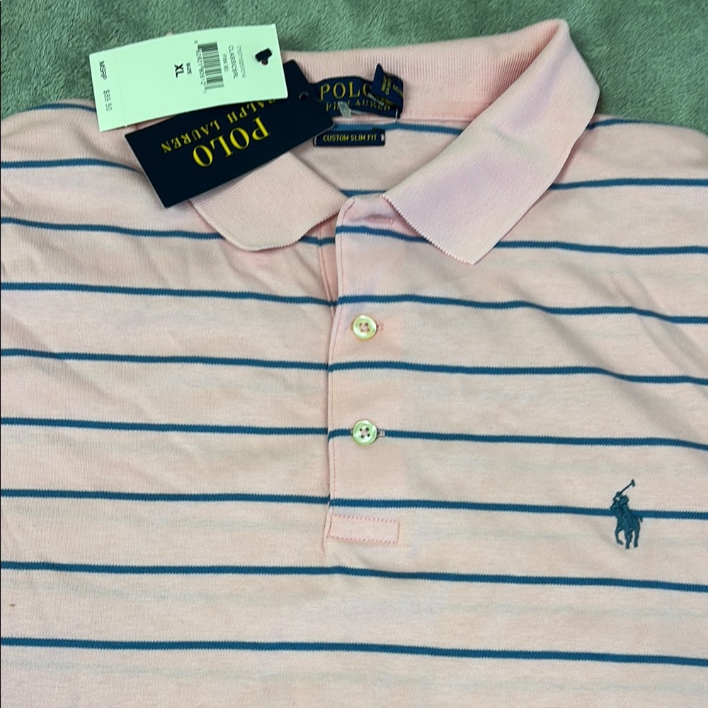 Polo by Ralph Lauren Pink and Blue Striped Polo Shirt